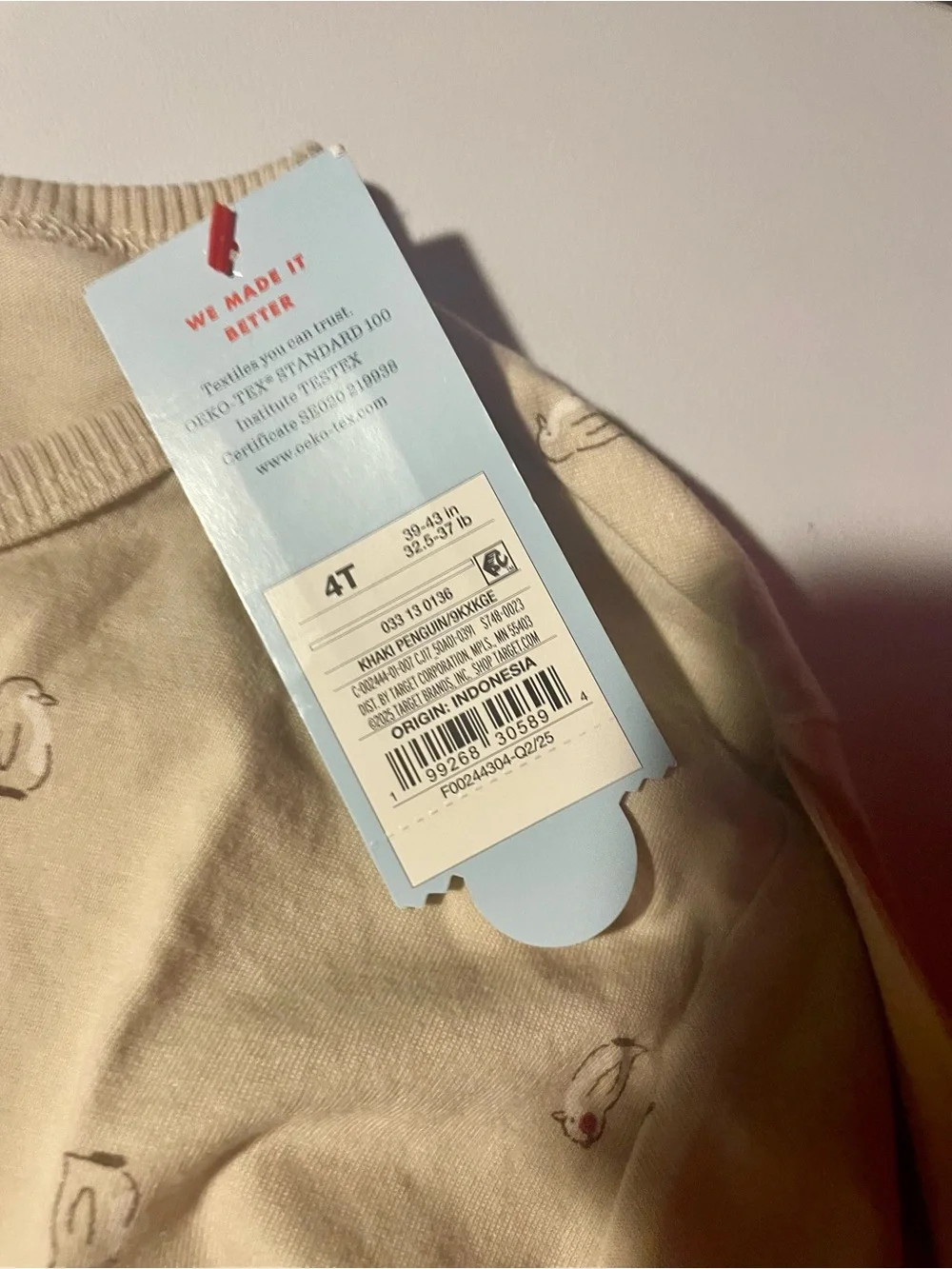Cat & Jack Target Khaki Penguin Pajama Long Sleeve Top Shirt NWT Size 4T Kids